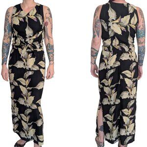Tommy Bahama Silk Wrap Top Maxi Dress Black Floral Sleeveless | 6